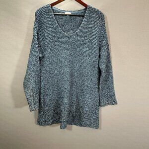 J Jill Pure Jill Sweater Womens Medium Blue Chunky Knit Boxy VNeck Lagenlook